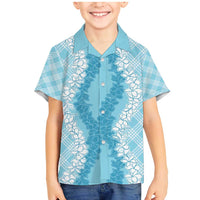 Hawaii Aloha Plumeria Lei Turquoise Palaka Family Matching Mermaid Dress and Hawaiian Shirt LT7 Son's Shirt Turquoise - Polynesian Pride