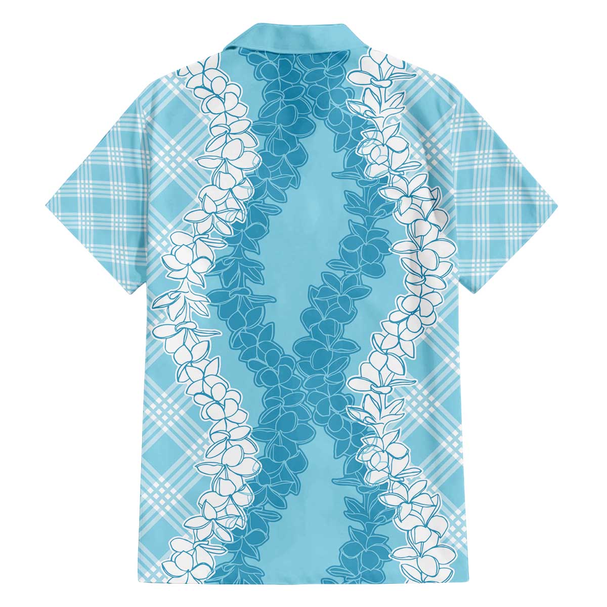 Hawaii Aloha Plumeria Lei Turquoise Palaka Family Matching Off The Shoulder Long Sleeve Dress and Hawaiian Shirt LT7 - Polynesian Pride