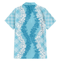 Hawaii Aloha Plumeria Lei Turquoise Palaka Family Matching Off The Shoulder Long Sleeve Dress and Hawaiian Shirt LT7 - Polynesian Pride