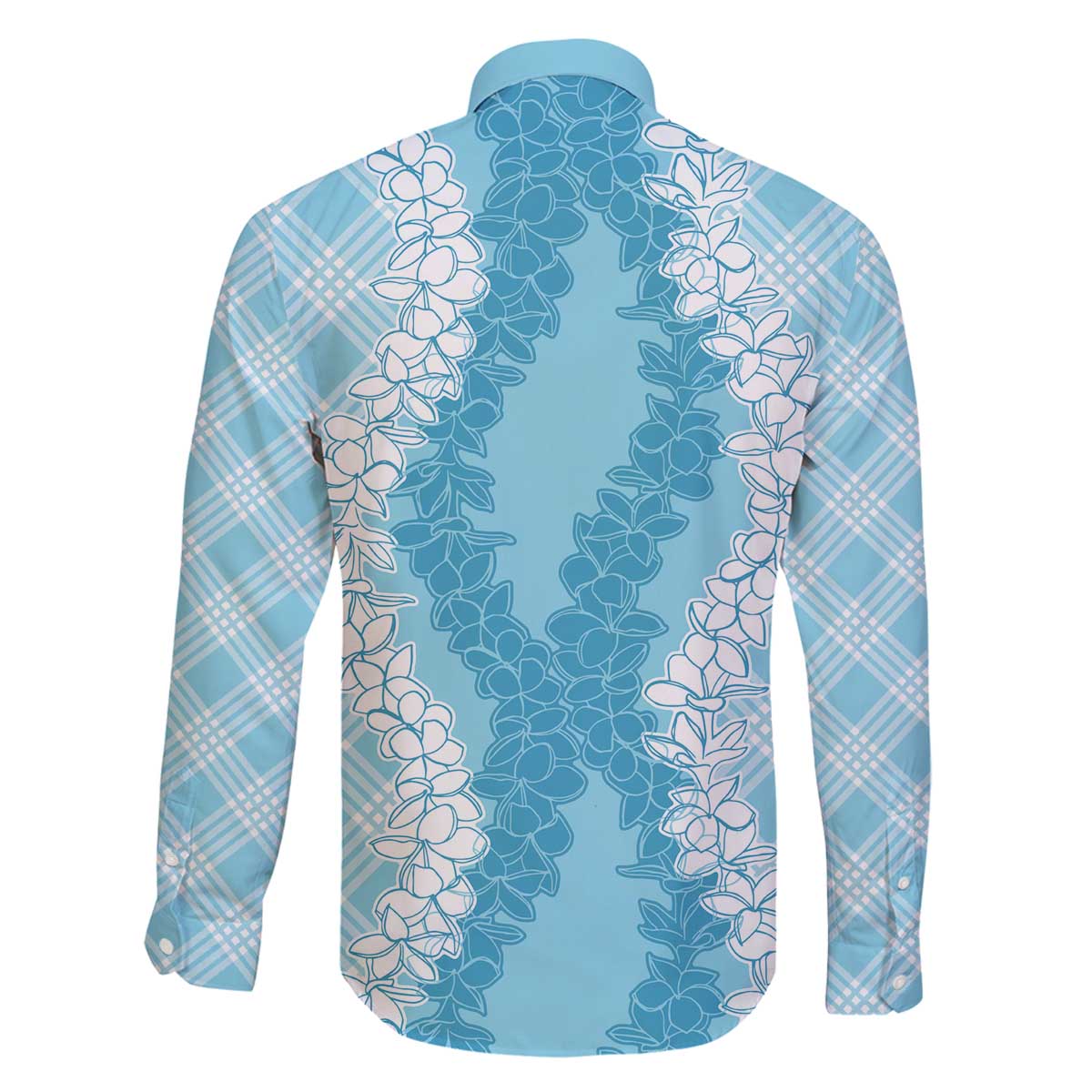 Hawaii Aloha Plumeria Lei Turquoise Palaka Family Matching Off The Shoulder Long Sleeve Dress and Hawaiian Shirt LT7 - Polynesian Pride