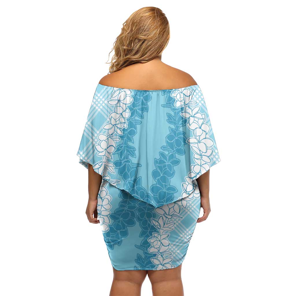 Hawaii Aloha Plumeria Lei Turquoise Palaka Family Matching Off Shoulder Short Dress and Hawaiian Shirt LT7 - Polynesian Pride