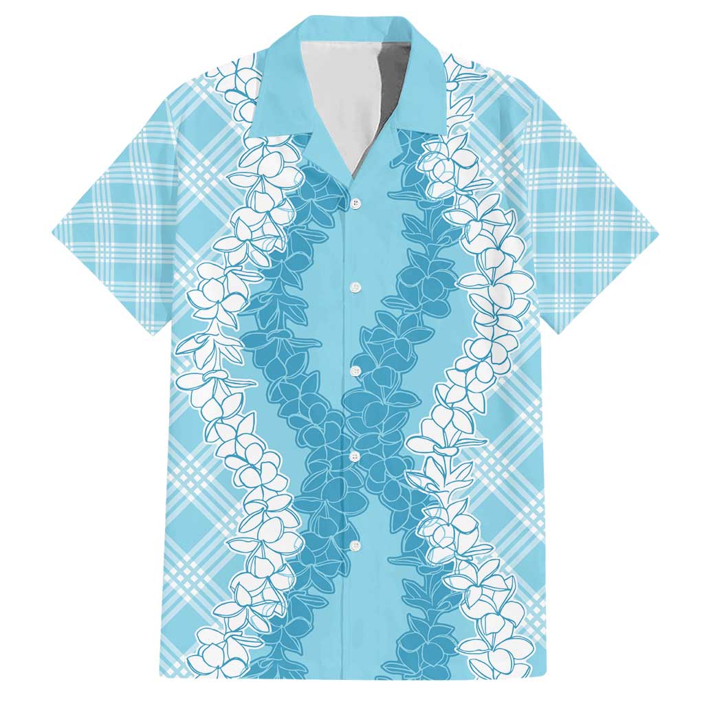 Hawaii Aloha Plumeria Lei Turquoise Palaka Family Matching Short Sleeve Bodycon Dress and Hawaiian Shirt LT7 Dad's Shirt - Short Sleeve Turquoise - Polynesian Pride