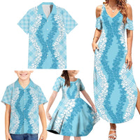 Hawaii Aloha Plumeria Lei Turquoise Palaka Family Matching Summer Maxi Dress and Hawaiian Shirt LT7 - Polynesian Pride