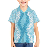 Hawaii Aloha Plumeria Lei Turquoise Palaka Family Matching Summer Maxi Dress and Hawaiian Shirt LT7 Son's Shirt Turquoise - Polynesian Pride