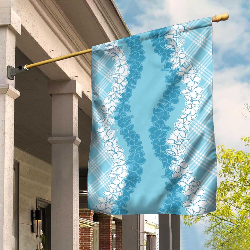 Hawaii Aloha Plumeria Lei Turquoise Palaka Garden Flag - Polynesian Pride