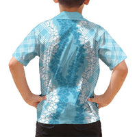 Hawaii Aloha Plumeria Lei Turquoise Palaka Kid Hawaiian Shirt - Polynesian Pride