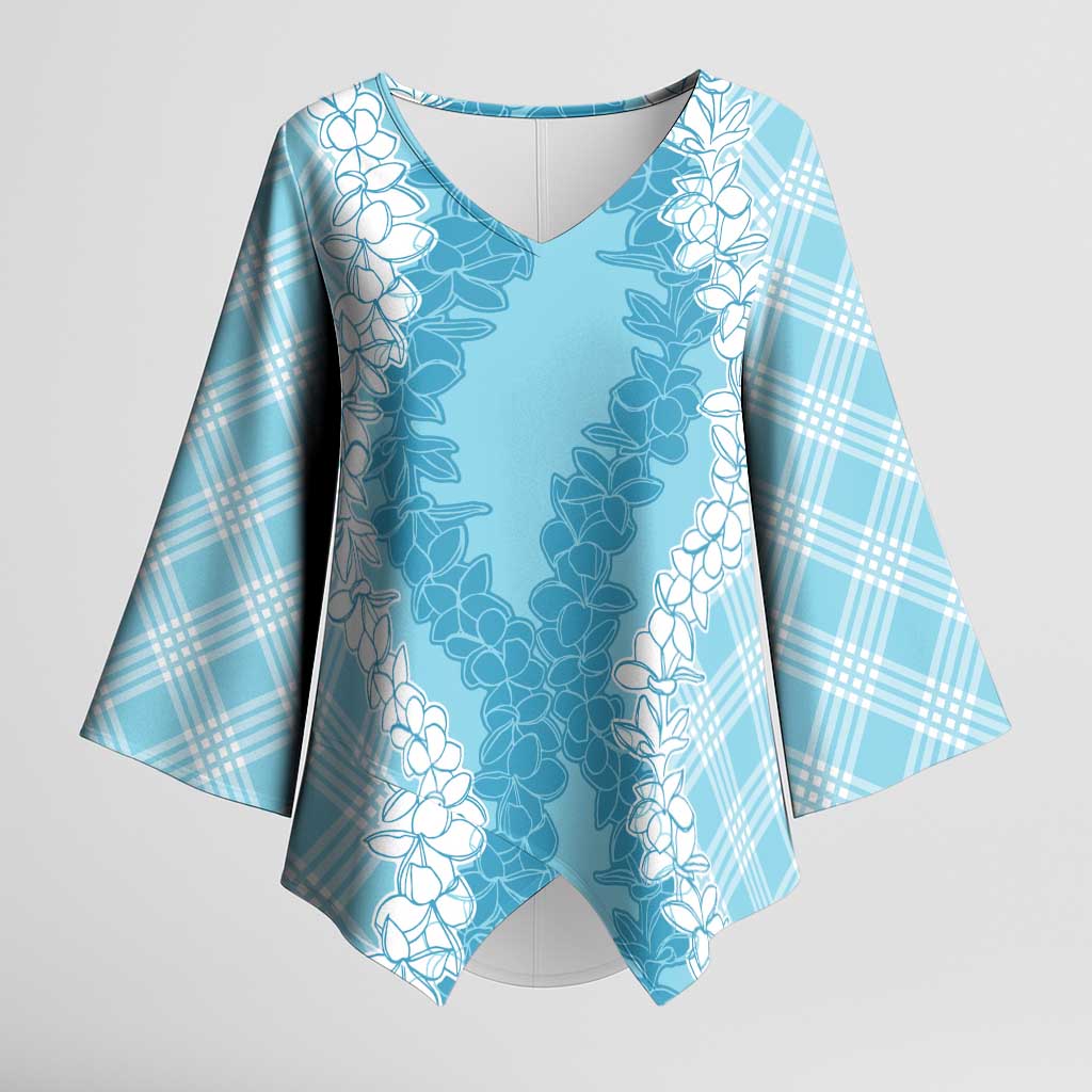 Hawaii Aloha Plumeria Lei Turquoise Palaka Kimono Sleeve Blouse - Polynesian Pride