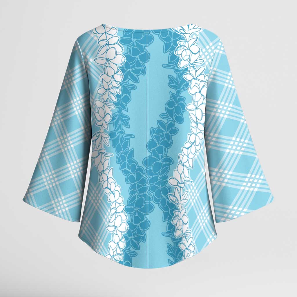 Hawaii Aloha Plumeria Lei Turquoise Palaka Kimono Sleeve Blouse - Polynesian Pride
