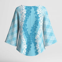 Hawaii Aloha Plumeria Lei Turquoise Palaka Kimono Sleeve Blouse - Polynesian Pride