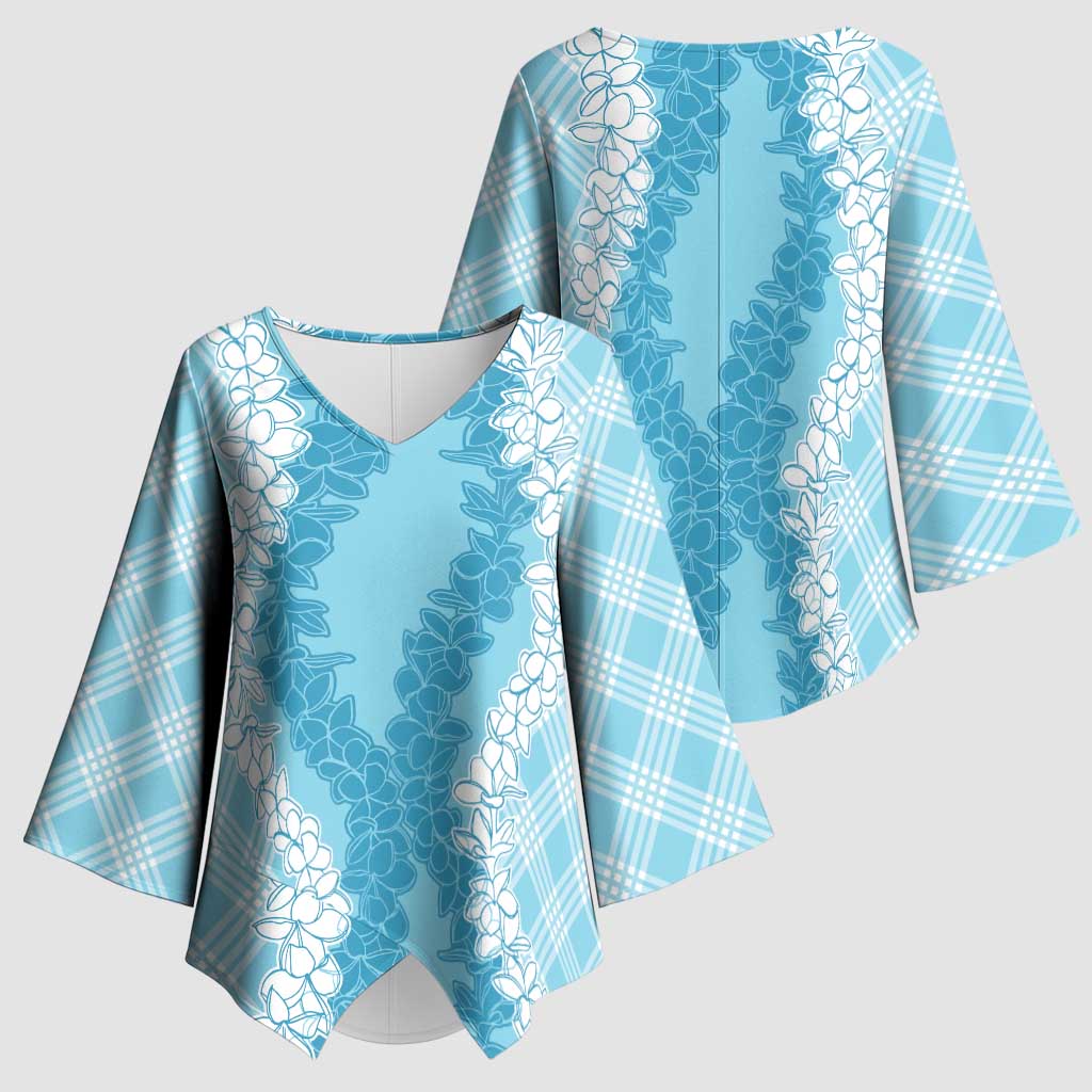 Hawaii Aloha Plumeria Lei Turquoise Palaka Kimono Sleeve Blouse - Polynesian Pride