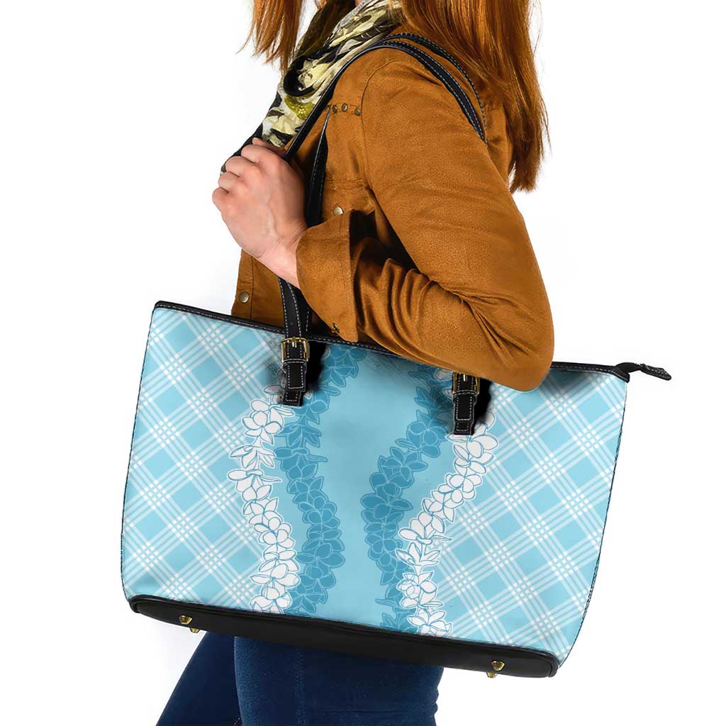 Hawaii Aloha Plumeria Lei Turquoise Palaka Leather Tote Bag - Polynesian Pride