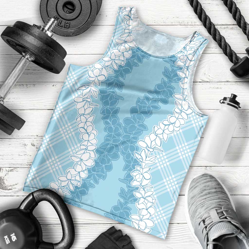Hawaii Aloha Plumeria Lei Turquoise Palaka Men Tank Top - Polynesian Pride
