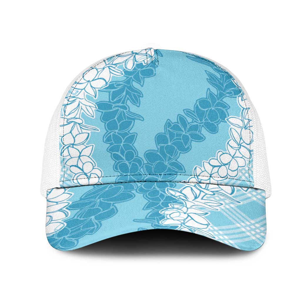 Hawaii Aloha Plumeria Lei Turquoise Palaka Mesh Trucker Cap LT7 One Size White Turquoise - Polynesian Pride