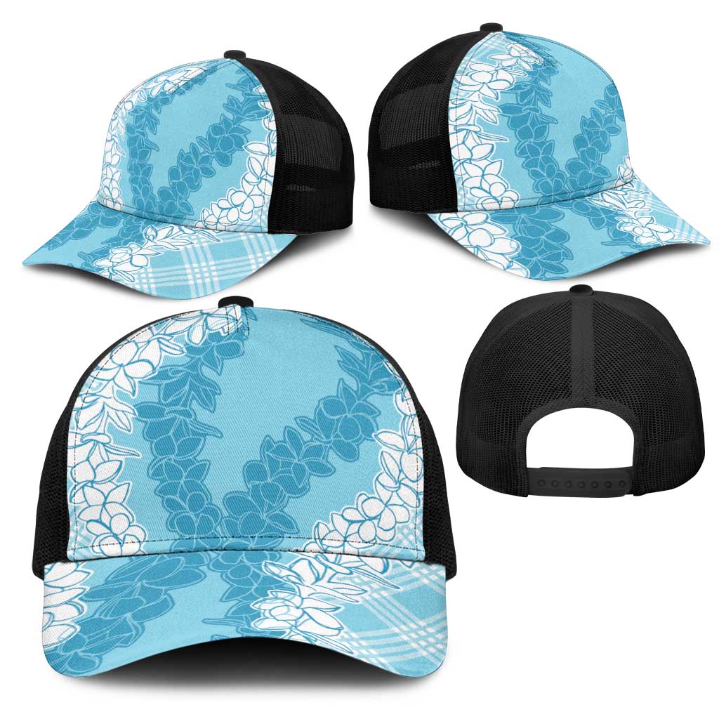 Hawaii Aloha Plumeria Lei Turquoise Palaka Mesh Trucker Cap LT7 - Polynesian Pride