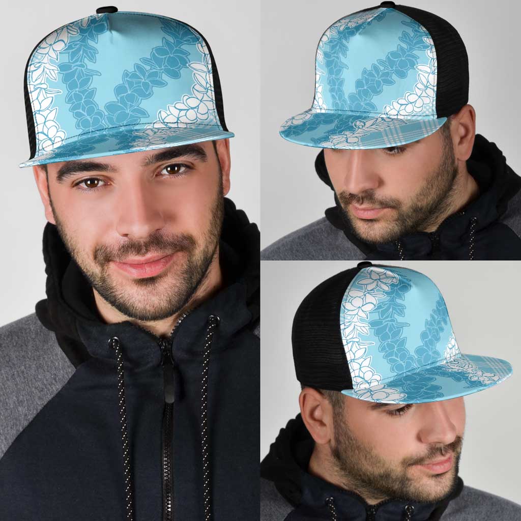 Hawaii Aloha Plumeria Lei Turquoise Palaka Mesh Trucker Cap LT7 - Polynesian Pride