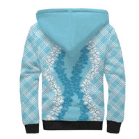 Hawaii Aloha Plumeria Lei Turquoise Palaka Sherpa Hoodie - Polynesian Pride