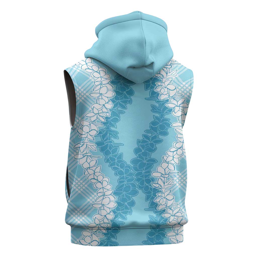 Hawaii Aloha Plumeria Lei Turquoise Palaka Sleeveless Hoodie - Polynesian Pride