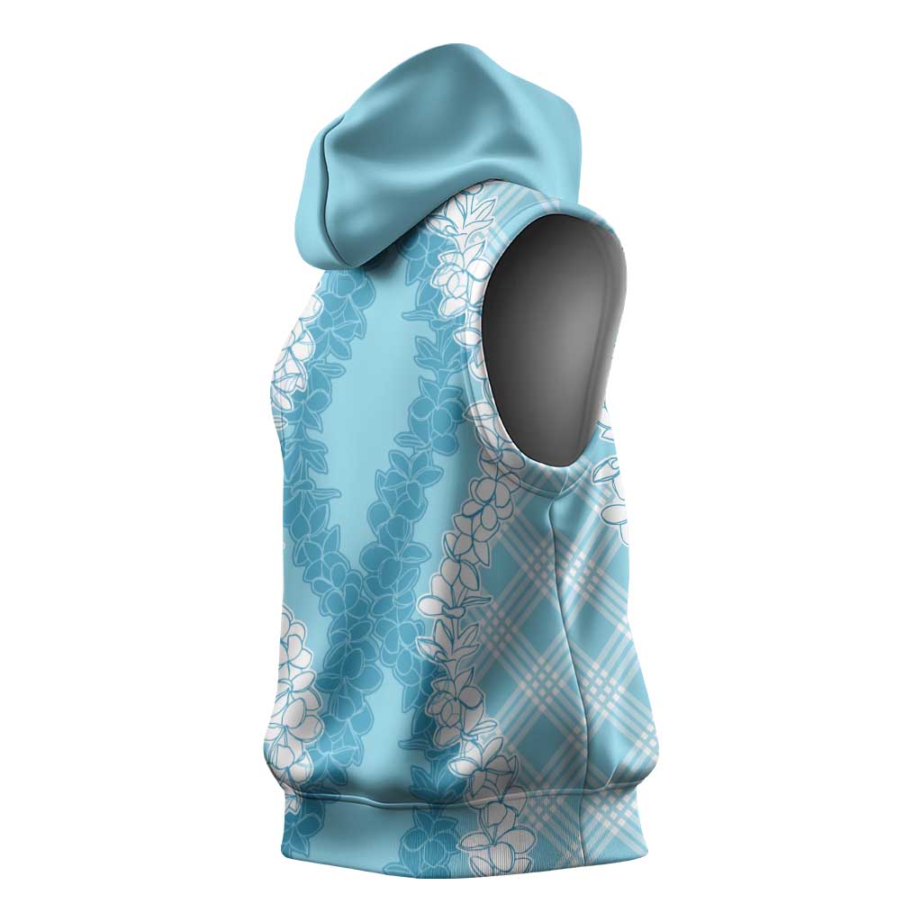 Hawaii Aloha Plumeria Lei Turquoise Palaka Sleeveless Hoodie - Polynesian Pride