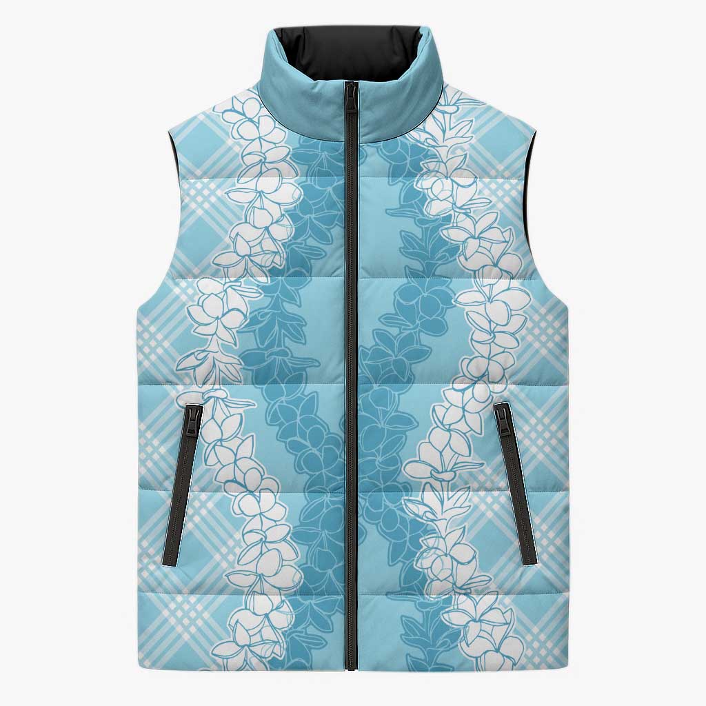 Hawaii Aloha Plumeria Lei Turquoise Palaka Sleeveless Puffer Jacket LT7 Unisex Turquoise - Polynesian Pride