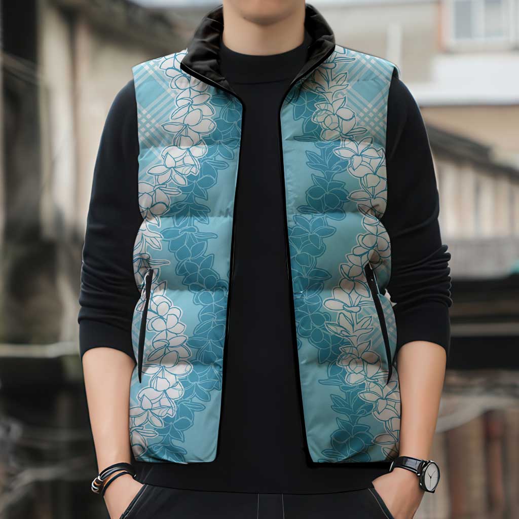 Hawaii Aloha Plumeria Lei Turquoise Palaka Sleeveless Puffer Jacket LT7 - Polynesian Pride