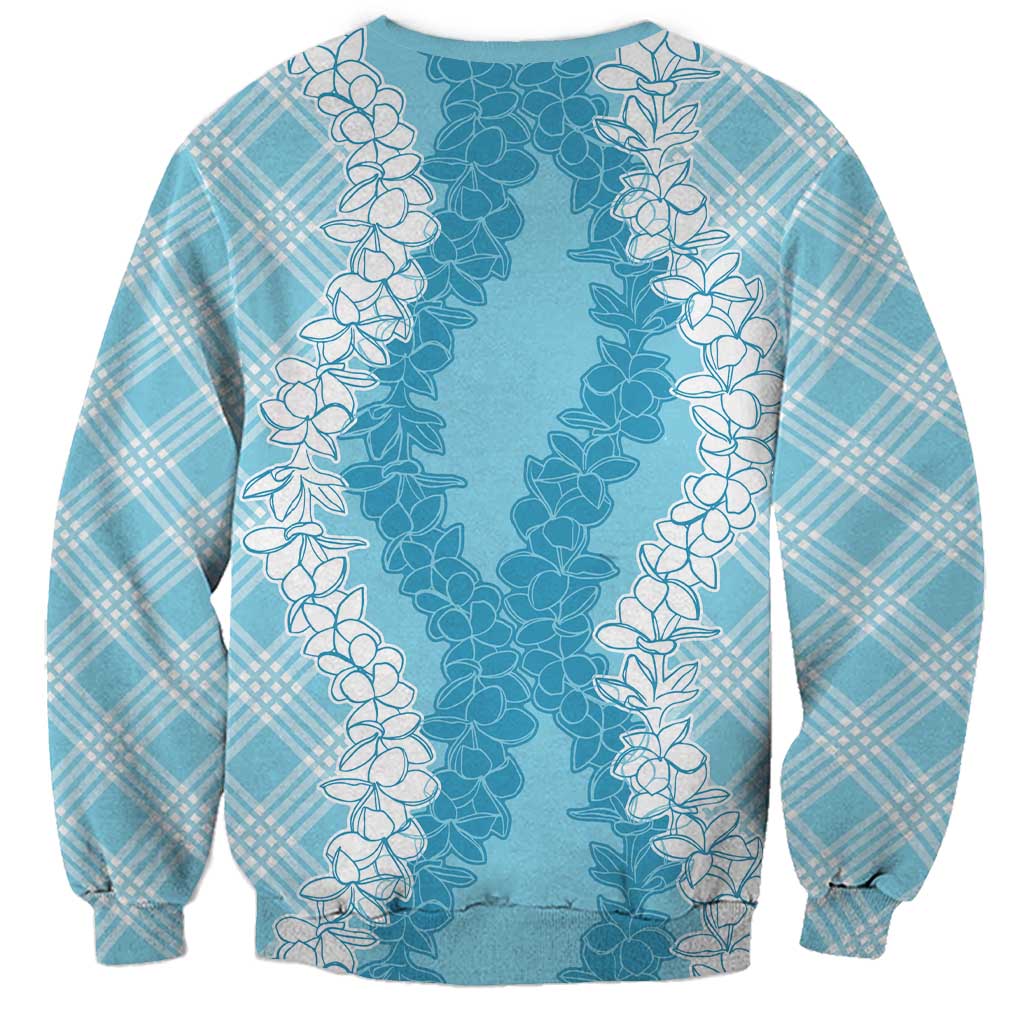 Hawaii Aloha Plumeria Lei Turquoise Palaka Sweatshirt - Polynesian Pride