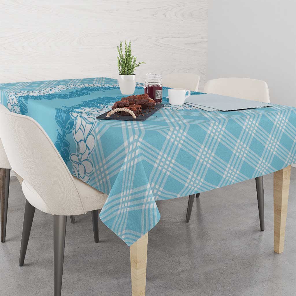 Hawaii Aloha Plumeria Lei Turquoise Palaka Tablecloth - Polynesian Pride