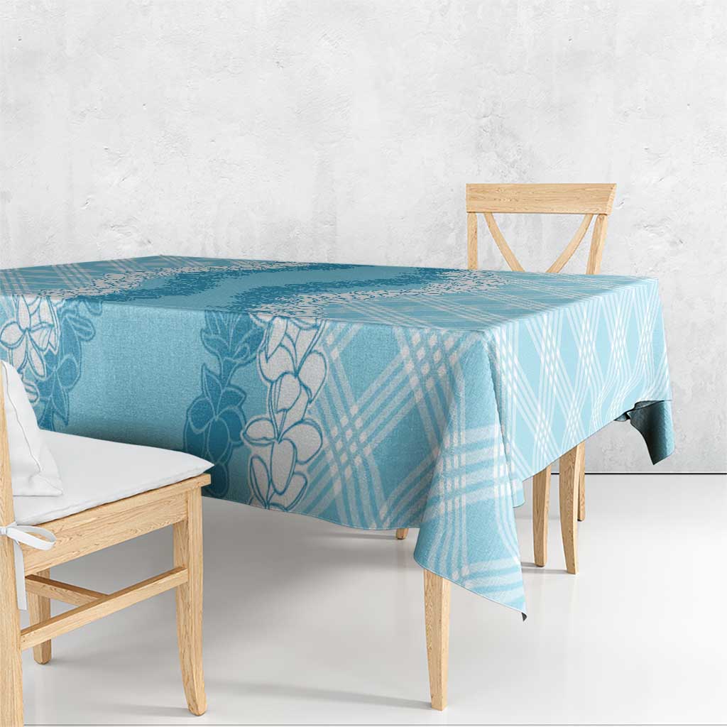 Hawaii Aloha Plumeria Lei Turquoise Palaka Tablecloth - Polynesian Pride