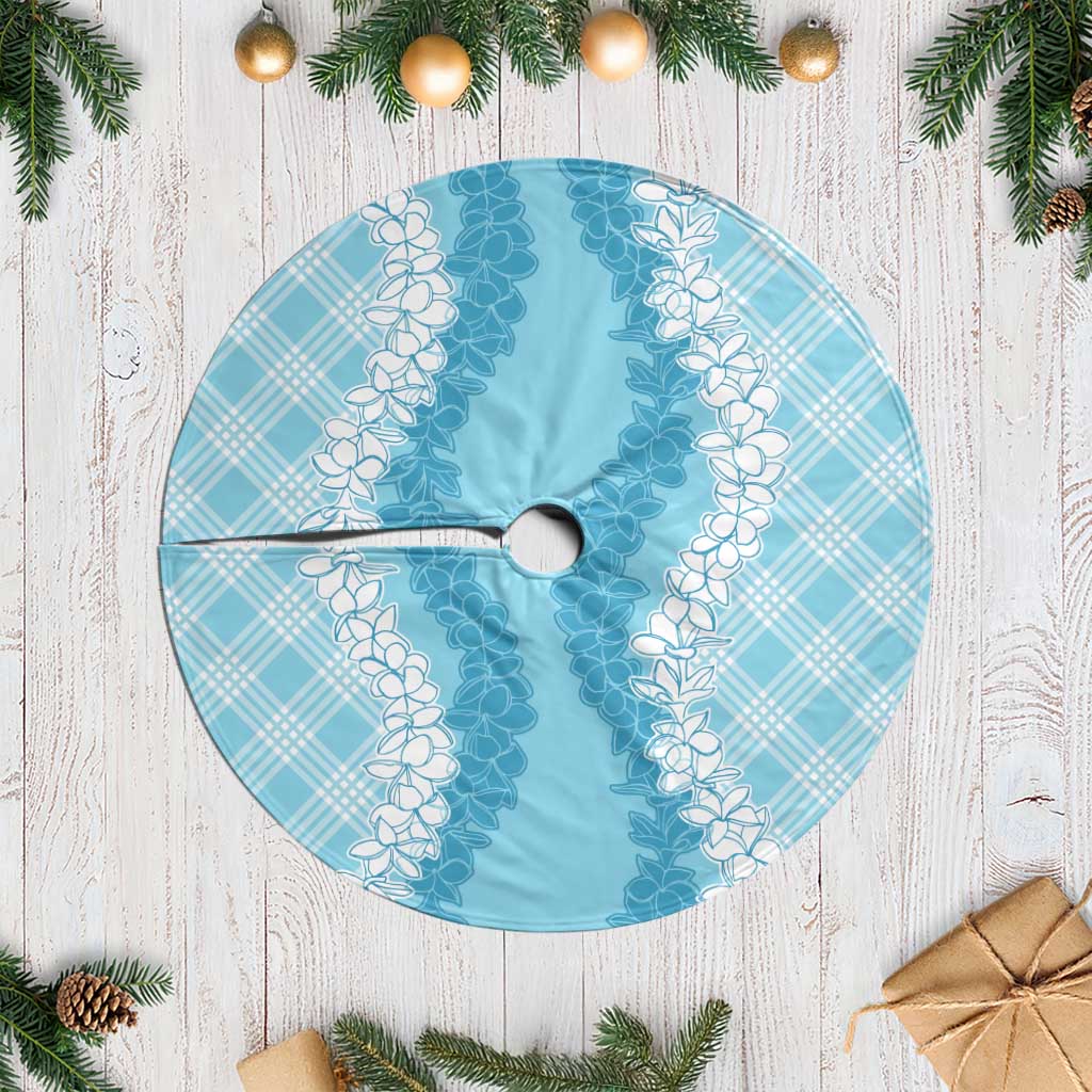 Hawaii Aloha Plumeria Lei Turquoise Palaka Tree Skirt - Polynesian Pride