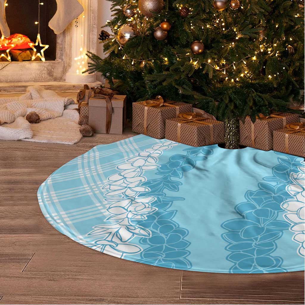 Hawaii Aloha Plumeria Lei Turquoise Palaka Tree Skirt - Polynesian Pride