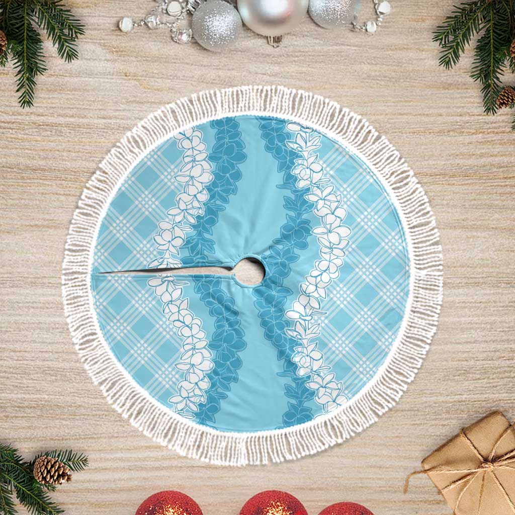 Hawaii Aloha Plumeria Lei Turquoise Palaka Tree Skirt - Polynesian Pride