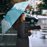 Hawaii Aloha Plumeria Lei Turquoise Palaka Umbrella - Polynesian Pride