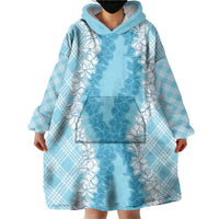 Hawaii Aloha Plumeria Lei Turquoise Palaka Wearable Blanket Hoodie - Polynesian Pride