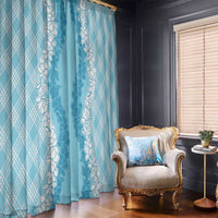Hawaii Aloha Plumeria Lei Turquoise Palaka Window Curtain - Polynesian Pride