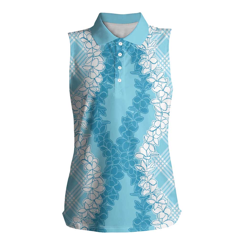 Hawaii Aloha Plumeria Lei Turquoise Palaka Women Sleeveless Polo Shirt LT7 Female Turquoise - Polynesian Pride