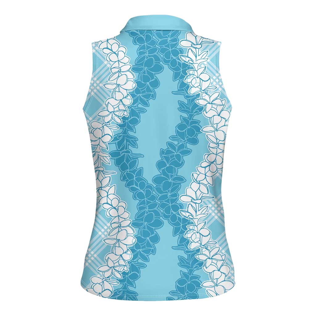 Hawaii Aloha Plumeria Lei Turquoise Palaka Women Sleeveless Polo Shirt LT7 - Polynesian Pride