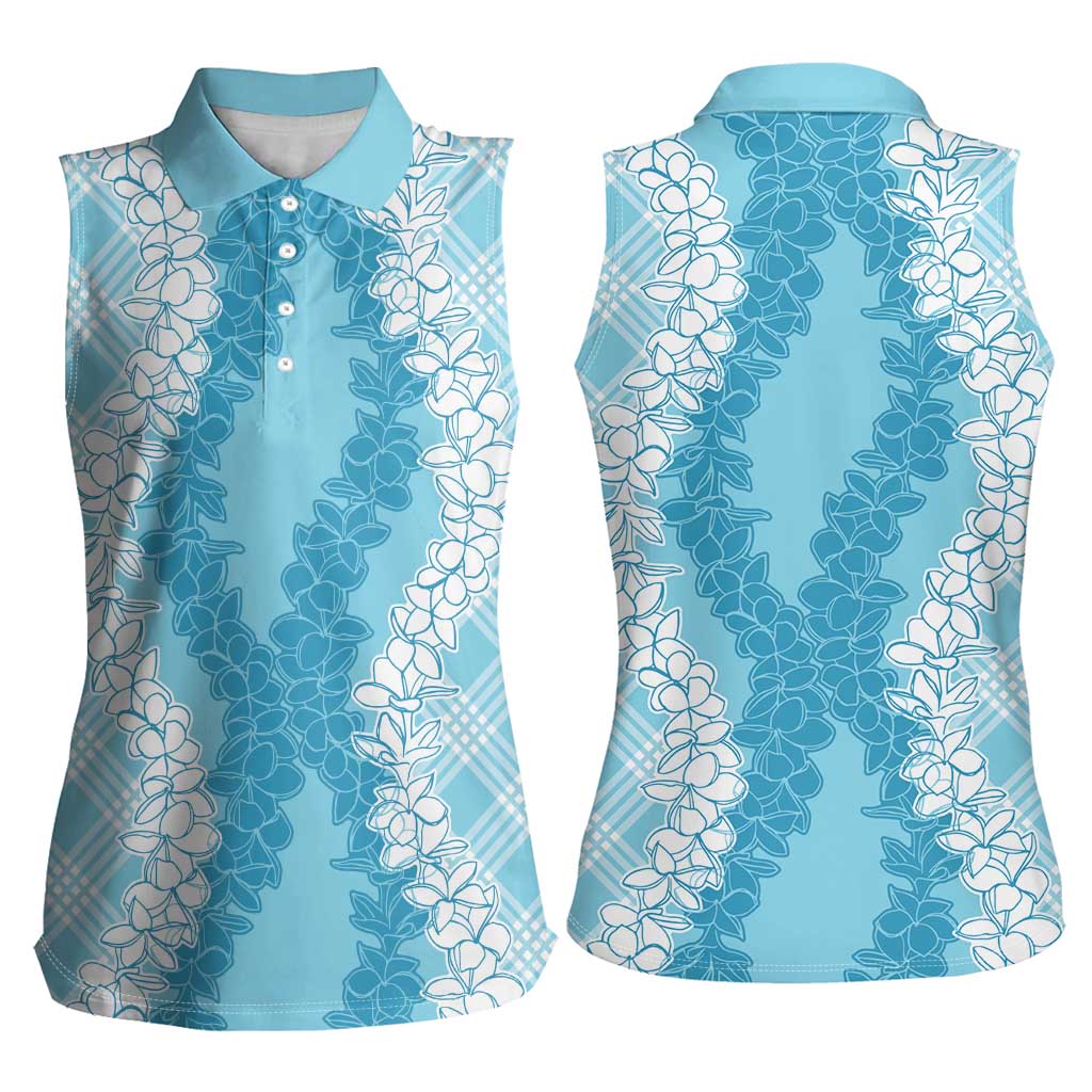 Hawaii Aloha Plumeria Lei Turquoise Palaka Women Sleeveless Polo Shirt LT7 - Polynesian Pride