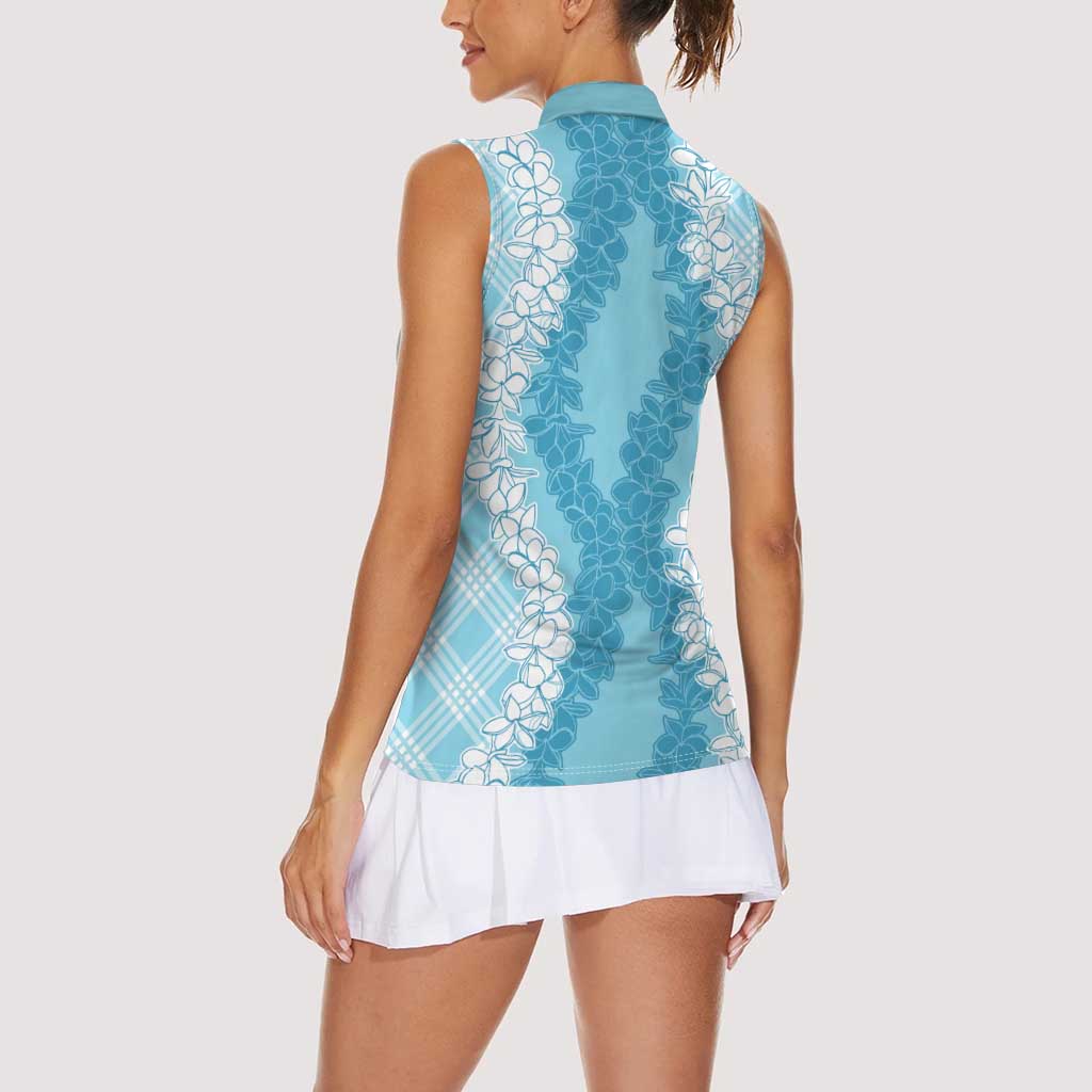 Hawaii Aloha Plumeria Lei Turquoise Palaka Women Sleeveless Polo Shirt LT7 - Polynesian Pride