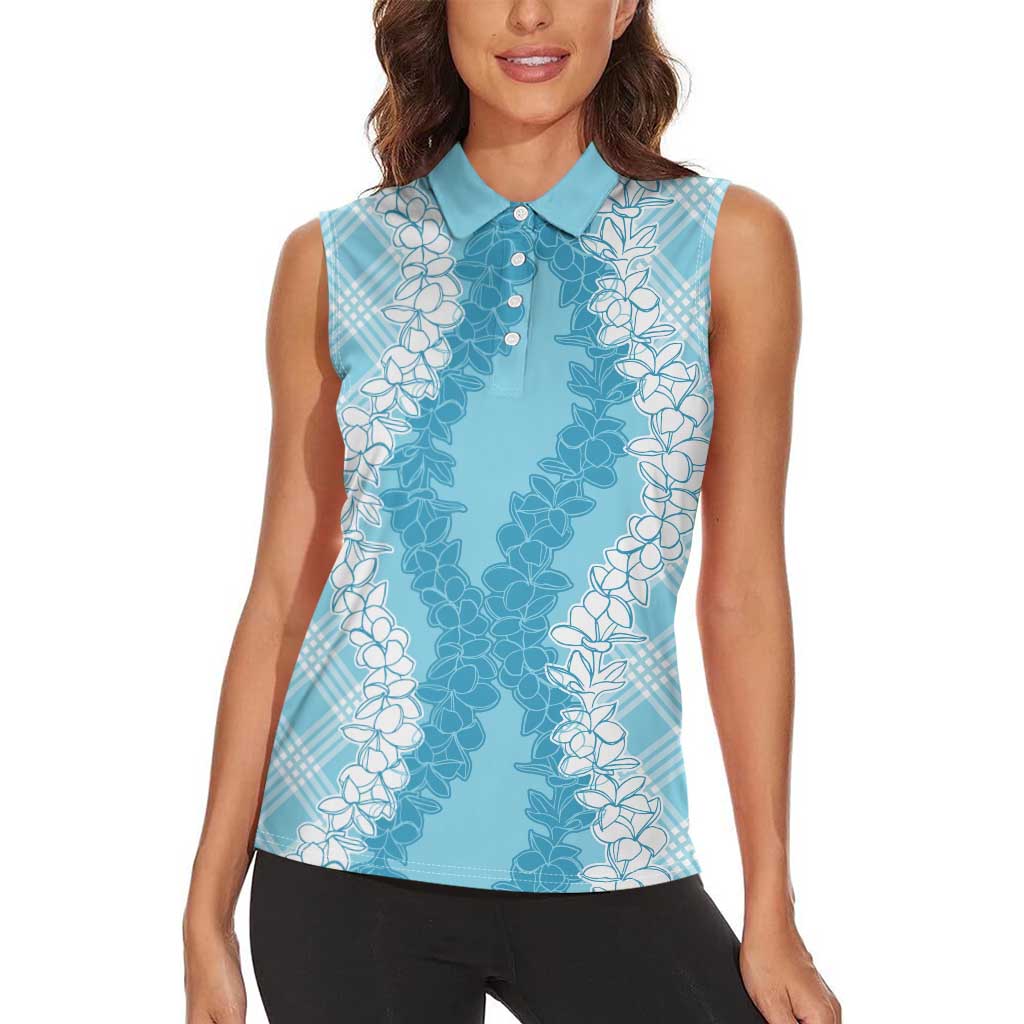 Hawaii Aloha Plumeria Lei Turquoise Palaka Women Sleeveless Polo Shirt LT7 - Polynesian Pride
