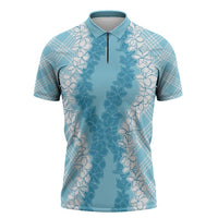 Hawaii Aloha Plumeria Lei Turquoise Palaka Zipper Polo Shirt - Polynesian Pride