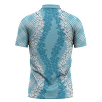 Hawaii Aloha Plumeria Lei Turquoise Palaka Zipper Polo Shirt - Polynesian Pride