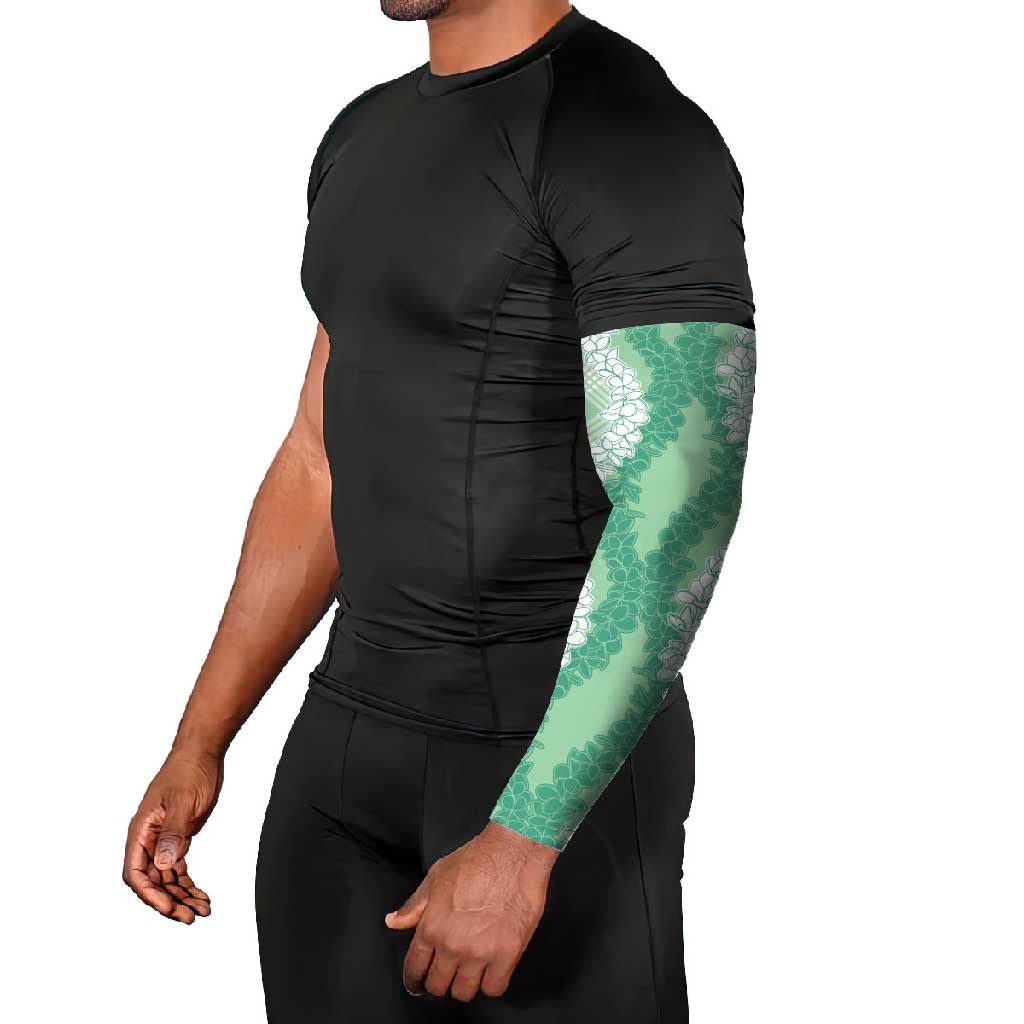 Hawaii Aloha Plumeria Lei Mint Palaka Arm Sleeves - Polynesian Pride