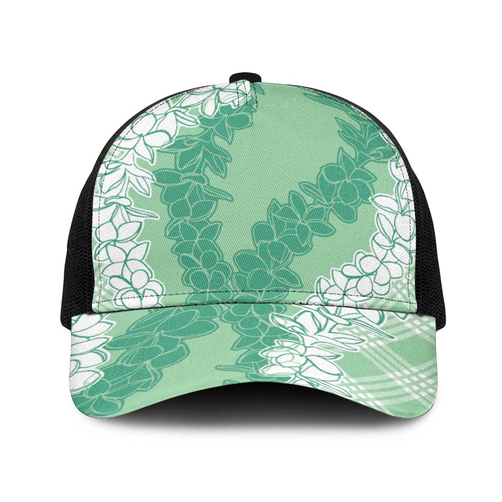 Hawaii Aloha Plumeria Lei Mint Palaka Baseball Net Cap - Polynesian Pride