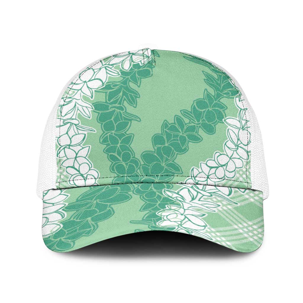 Hawaii Aloha Plumeria Lei Mint Palaka Baseball Net Cap - Polynesian Pride