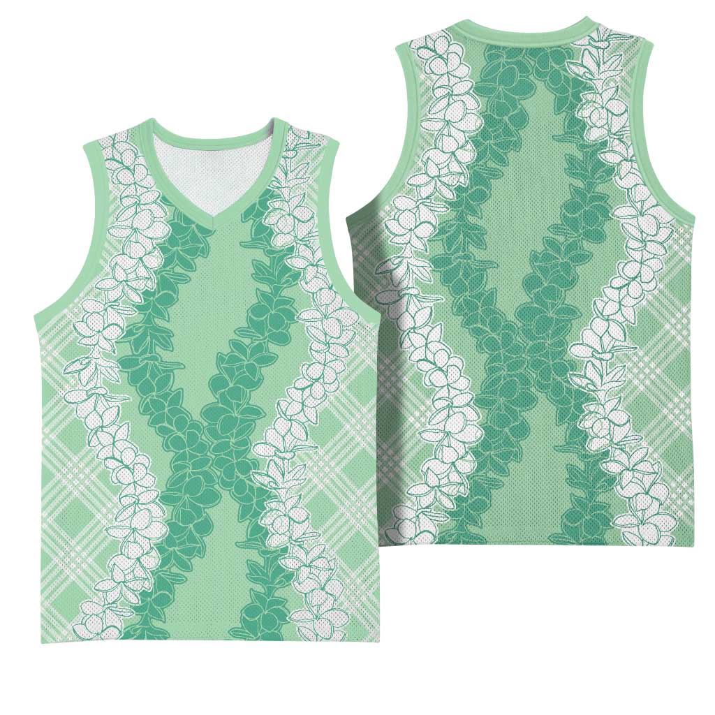 Hawaii Aloha Plumeria Lei Mint Palaka Basketball Jersey - Polynesian Pride