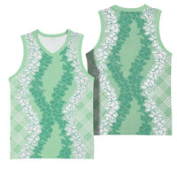 Hawaii Aloha Plumeria Lei Mint Palaka Basketball Jersey - Polynesian Pride