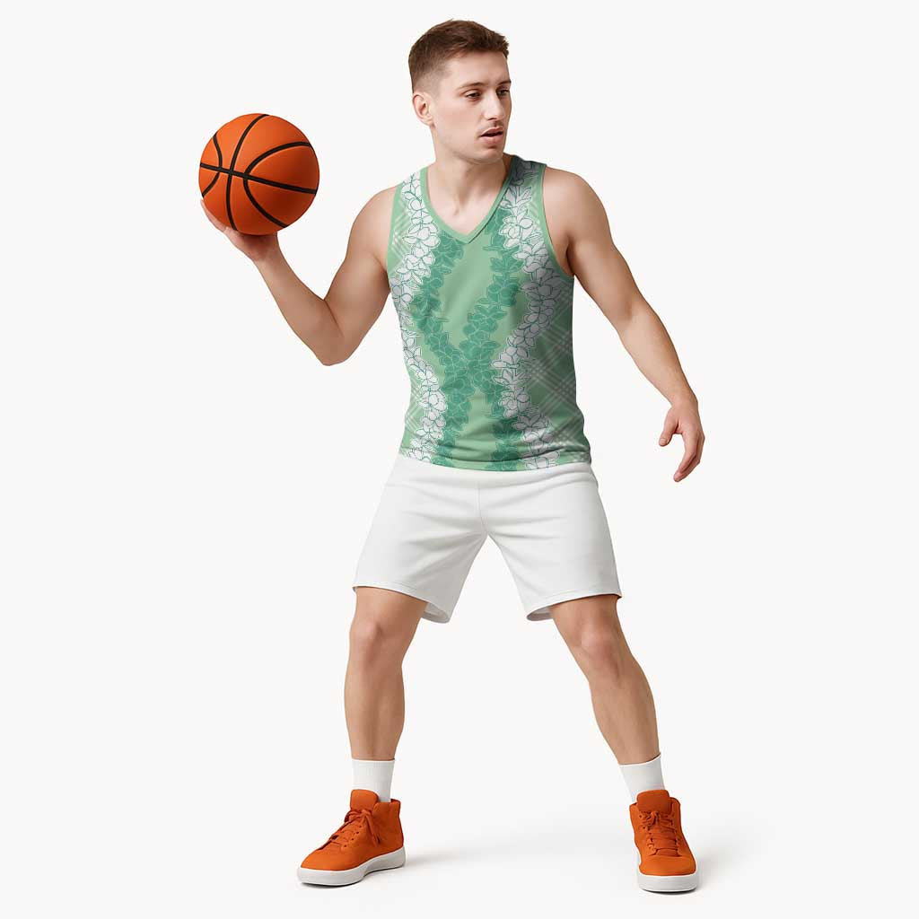 Hawaii Aloha Plumeria Lei Mint Palaka Basketball Jersey - Polynesian Pride