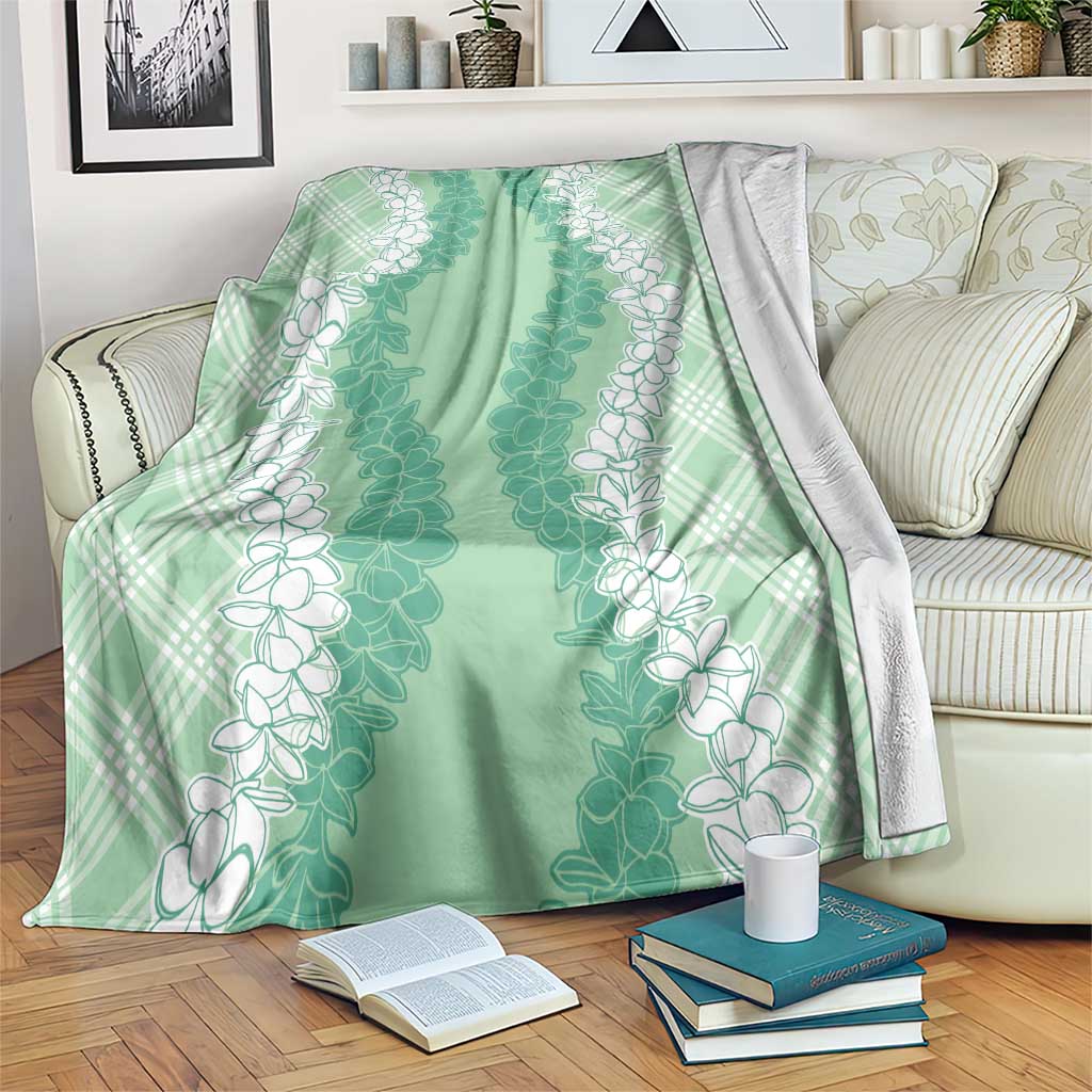 Hawaii Aloha Plumeria Lei Mint Palaka Blanket - Polynesian Pride