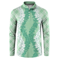 Hawaii Aloha Plumeria Lei Mint Palaka Button Sweatshirt - Polynesian Pride