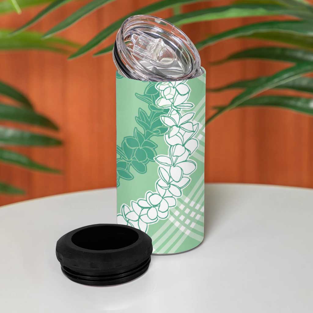 Hawaii Aloha Plumeria Lei Mint Palaka 4 in 1 Can Cooler Tumbler - Polynesian Pride