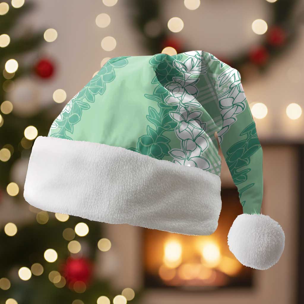 Hawaii Aloha Plumeria Lei Mint Palaka Christmas Santa Hat - Polynesian Pride